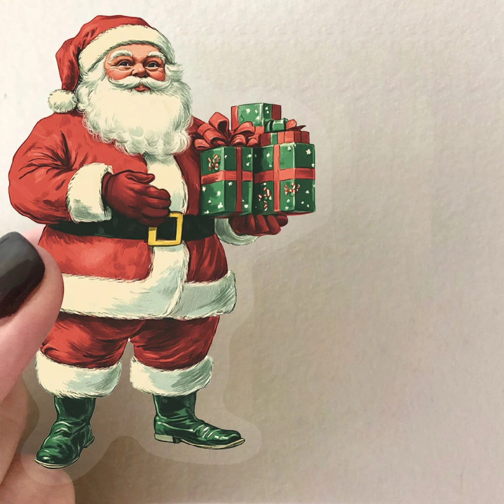 

10/30/50pcs Vintage Christmas Santa Claus Cartoon Stickers Transparent Retro Art Aesthetic Decals for Scrapbooking Phone Luggage