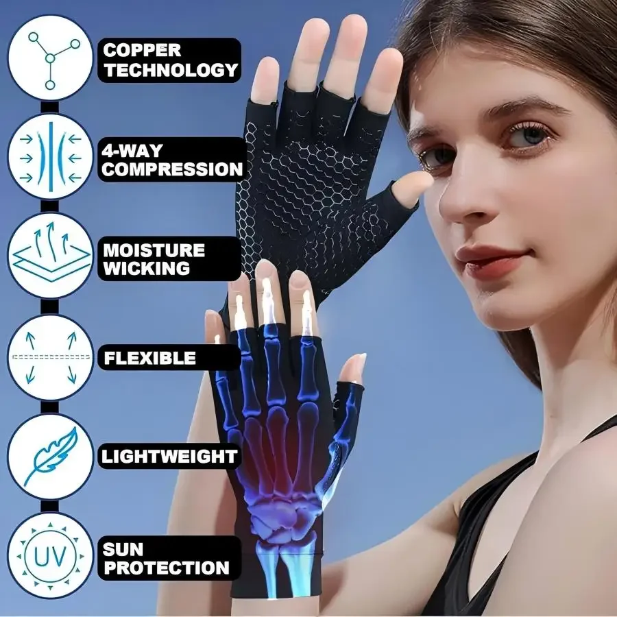 

1Pair Copper Fiber Compress Half Finger Gloves,Honeycomb Shaped Silicone Anti Slip Palm,for Enhanced Dexterity & Support