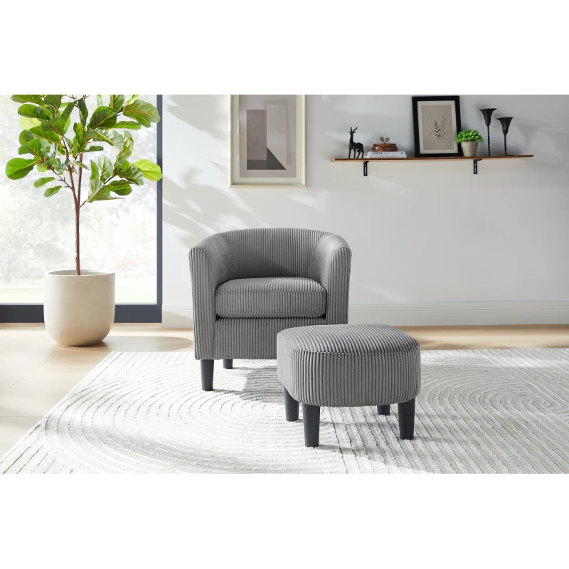 

Modern Accent Chair Upholstered Arm Corduroy Single Sofa Chair With Ottoman Foot Rest Comfy Armchair For Living Room Bedroom