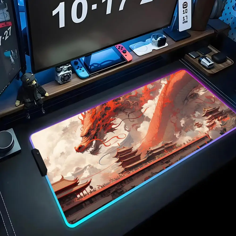 

chinese dragon wallpaper Mouse Pad RGB Gaming Mousepad Big LED Pad PC Desk Mat Luminous Mouse Pad Large Keyboard Mats Table Rug