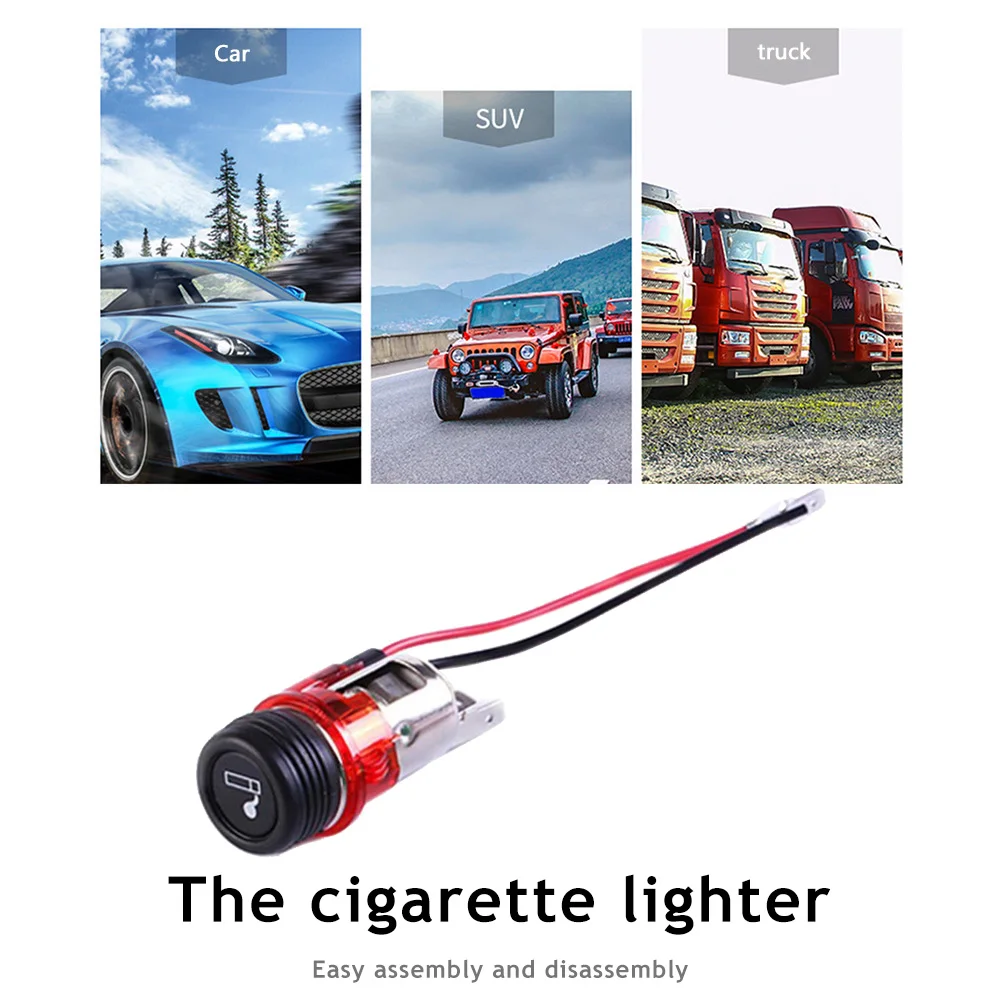 12V Power Innovative Design Lighter Socket Plug Cigarette Lighter with Lamp Wire Car Interior Power Outlet Plug Car Accessories