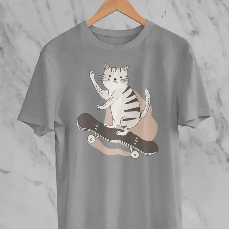 Funny Retro Cat Skateboard T Shirt Vintage Style Pastel Tones Minimalist Design Confident Perfect for Lovers Idea