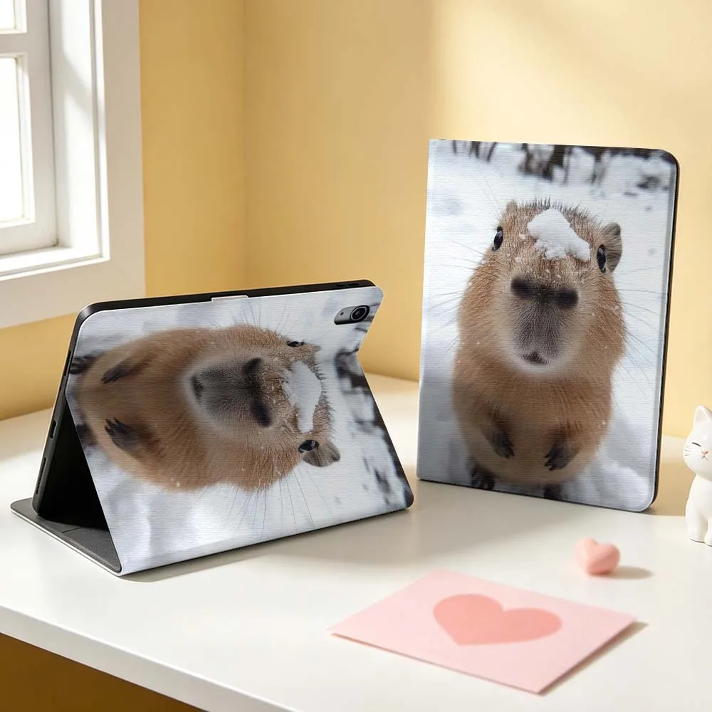 Cute Capybara Winter Art For Apple iPad Pro Mini Air A16 A17 A14 4 5 6 7 6th 12th Gen M5 11 13 M4 Pen Tray Tablet Case Soft
