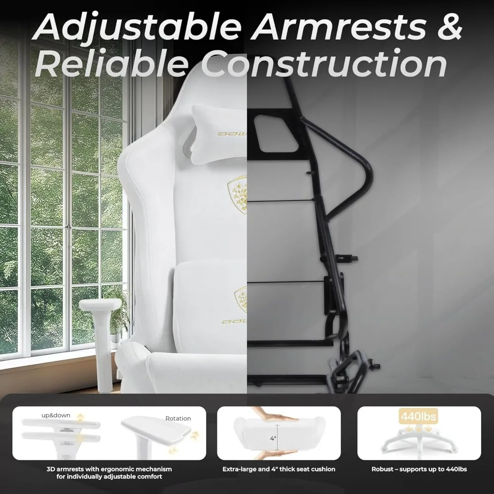 كرسي ألعاب مريح من قماش الجلد السويدي يسمح بالتهوية مع مساند للذراعين ثلاثية الأبعاد وعجلات من البولي يوريثان ودعم قطني للتدليك للاعبين الكبار والطويل