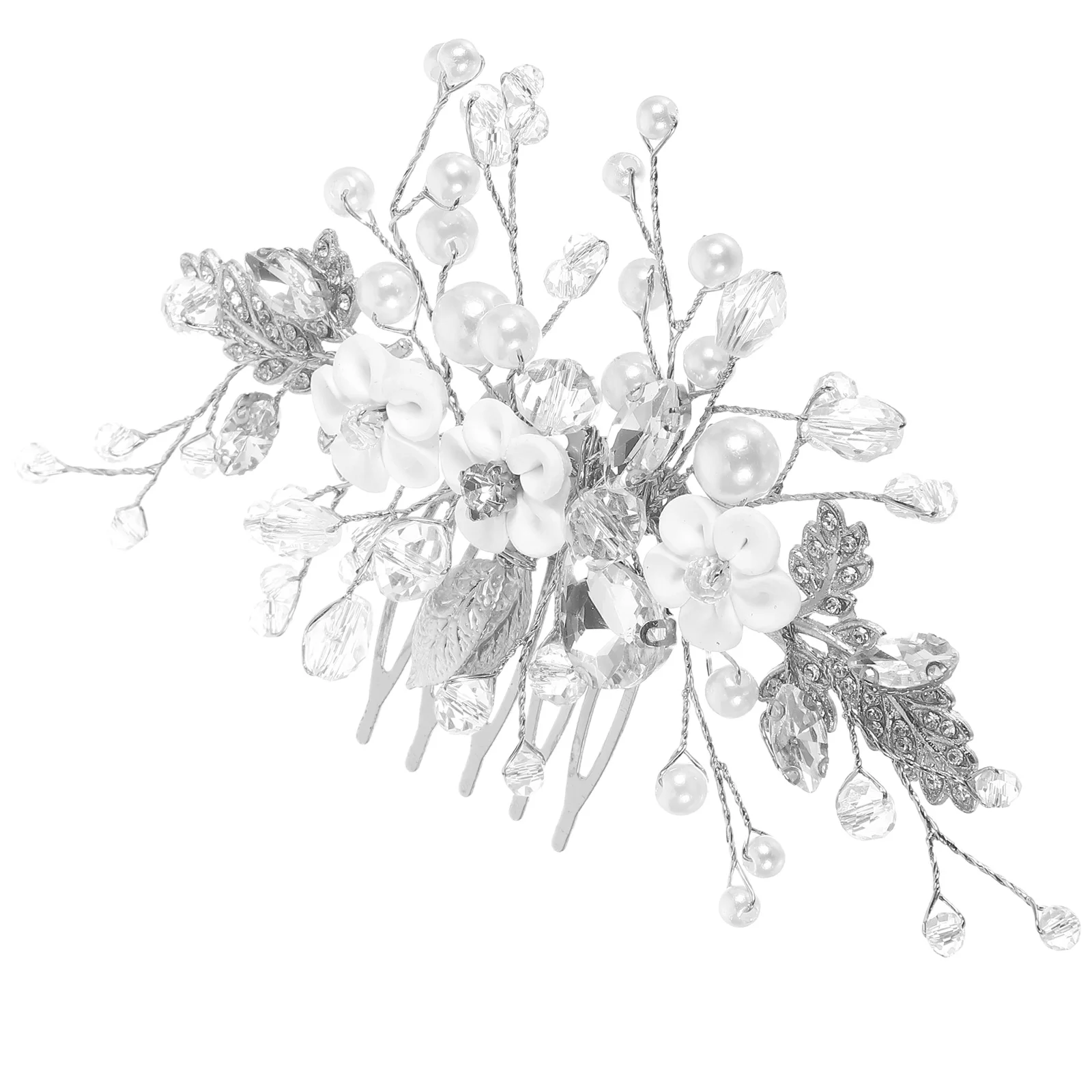 

Bridal White Flowers Crystal Beads Wedding Accessory Zinc Alloy Rhinestones Wedding Hair Accessory Bride Hair Piece