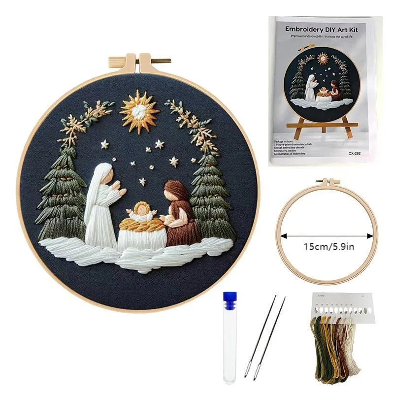 Jesus Birth Christmas Embroidery Kit with EN Instructions,Thread,Tool, Cross Stitch Kit for DIY Holiday Gift
