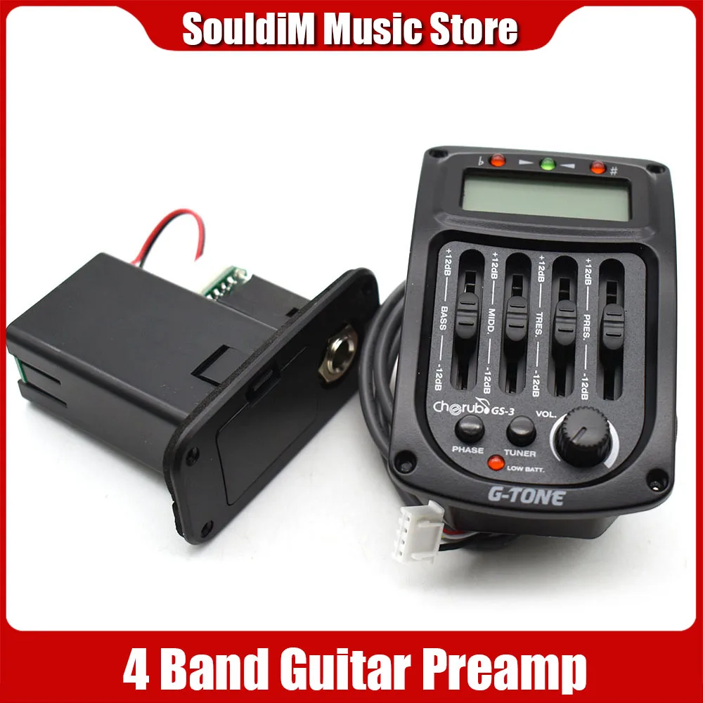 Cherub GS-3/GS-2 Acoustic Guitar Pickup Guitar Equalizer Preamp Piezo Amplifier with Tuner and Phase Function LCD Display