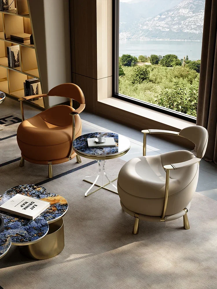 

Одноместное дизайнерское кресло-софа класса люкс, итальянское кресло для отдыха, для гостиной, балкона, спальни, из натуральной кожи