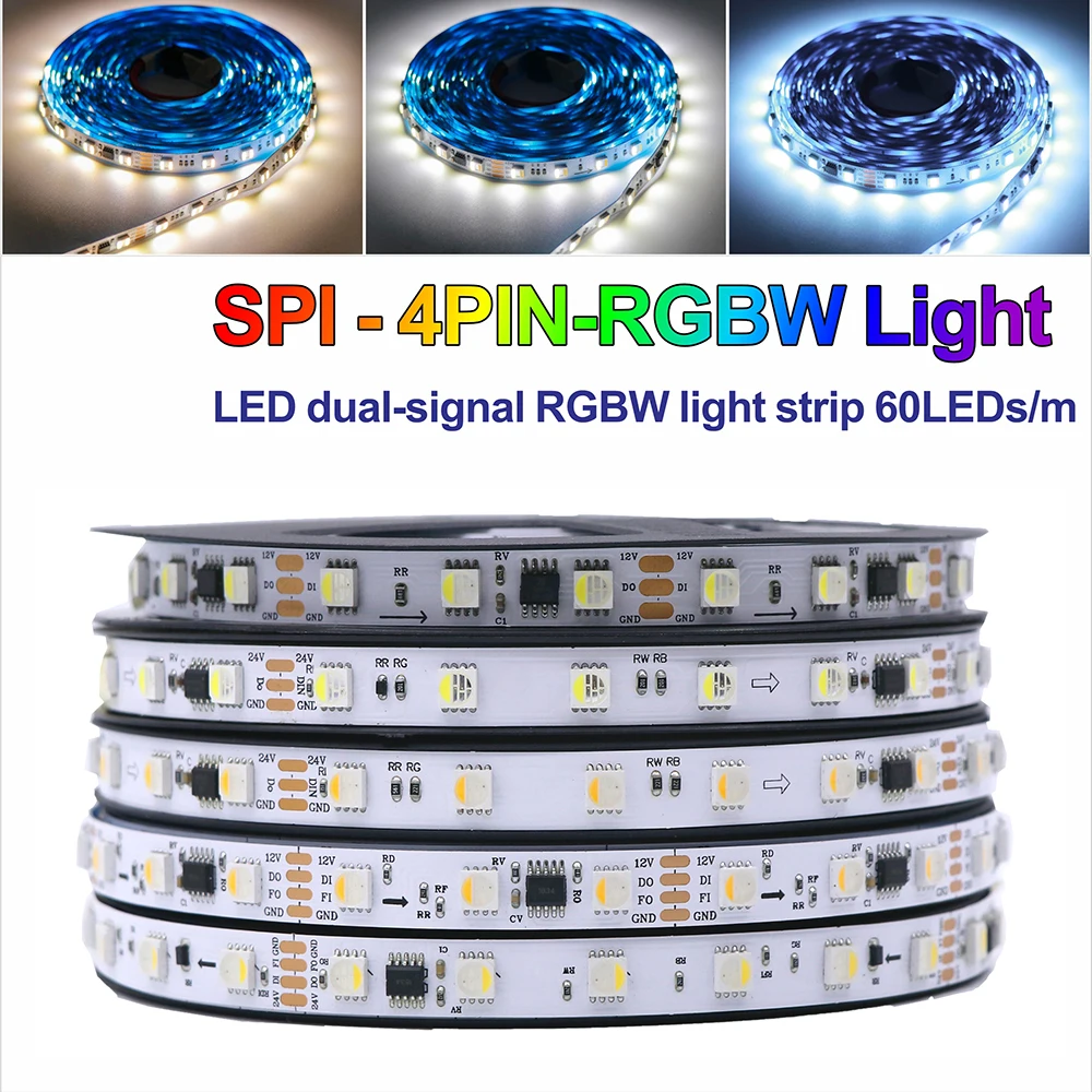 Dual‑Signal SPI RGBW Addressable LED Strip Break‑Point Transmission 60LED/m DC24V 16.4Ft/5M IP30 Non‑Waterproof RGBW Pixel Tape