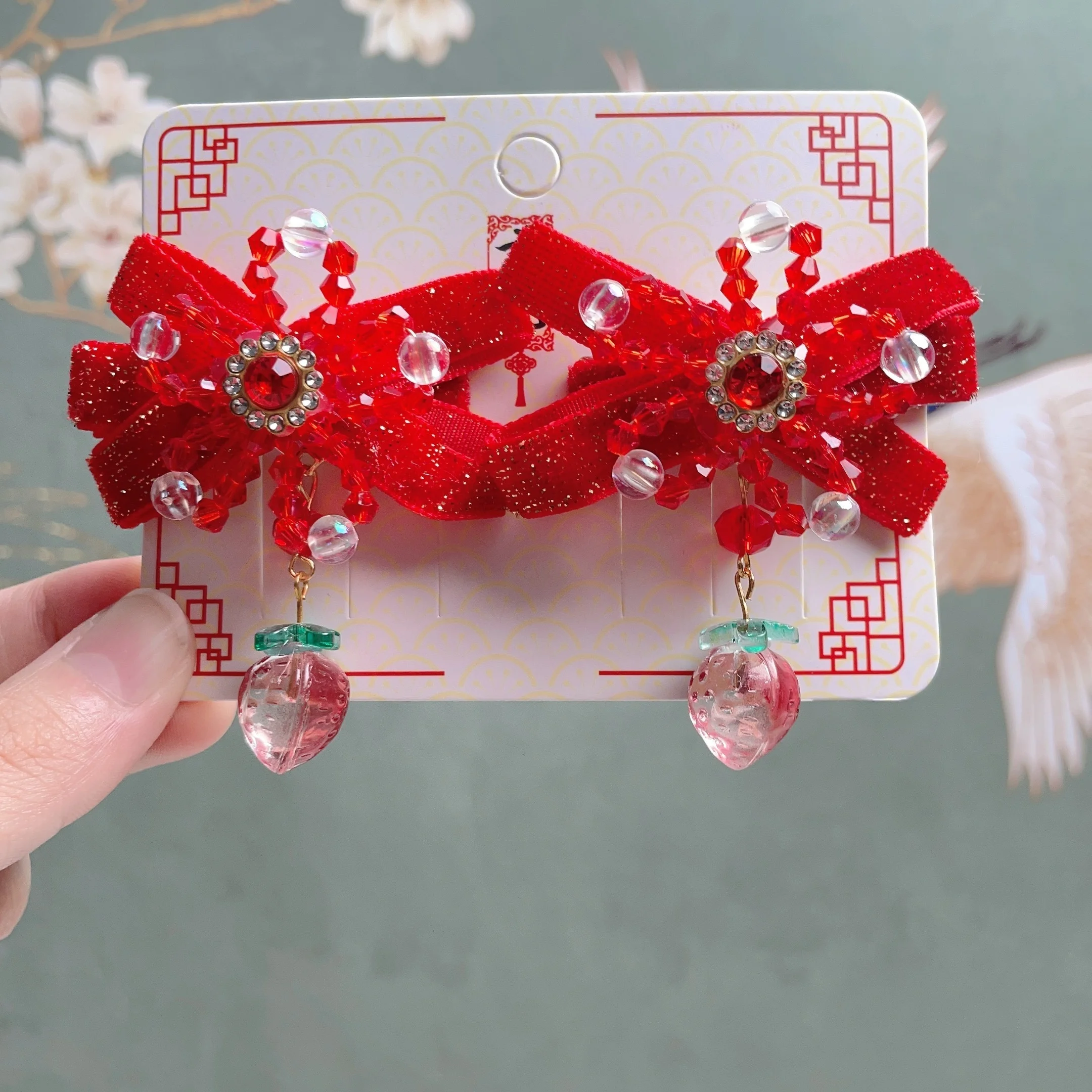 2pcs Girls Chinese Cute Hanfu Headdress Bow Hair Clip Wig Braid Hairpin Side Clip Hair Accessories For Spring Festival New Year