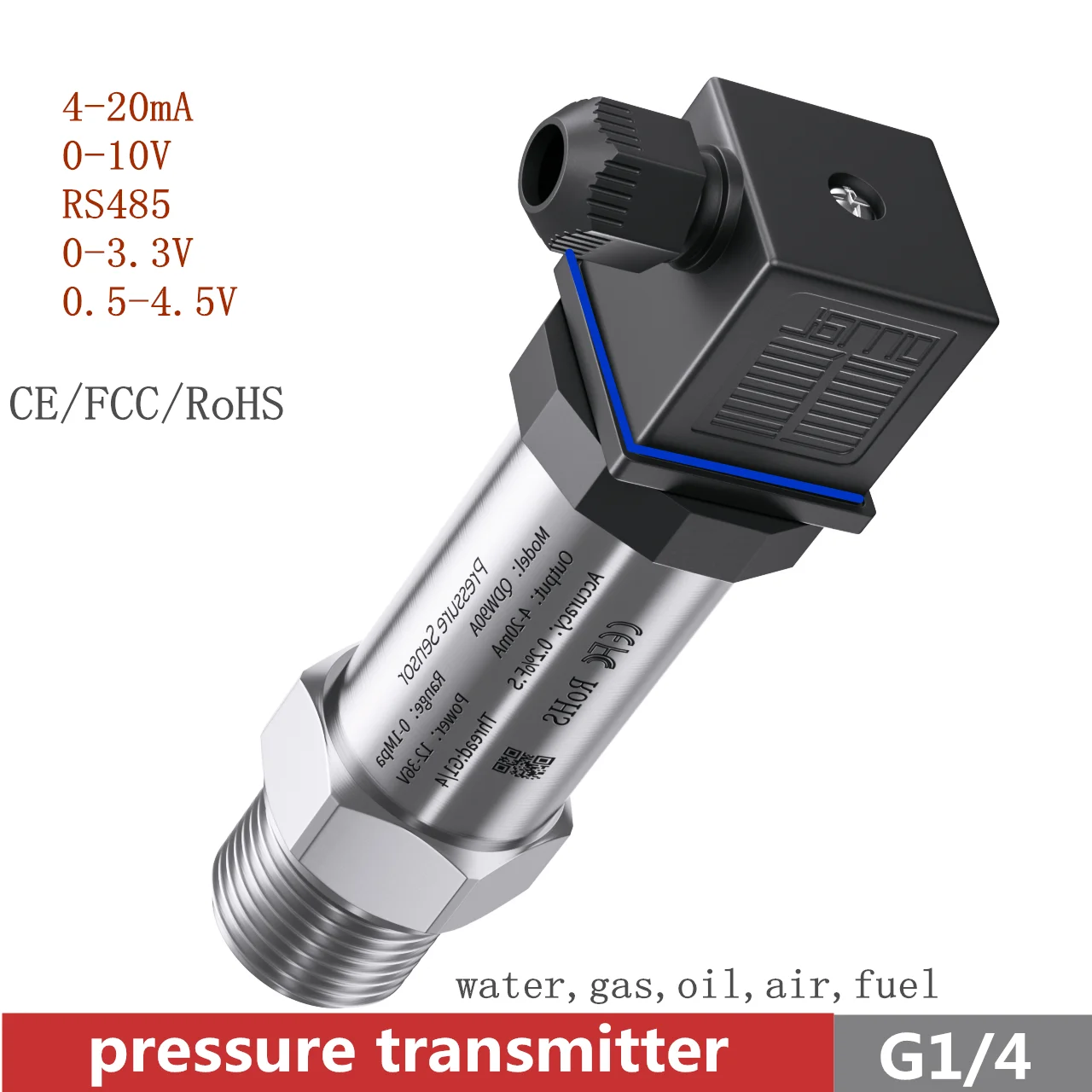 

4-20mA Hersman Pressure Sensor Transmitter 1.6Mpa 2.5Mpa 10kpa 60bar Range G1/4 G1/2 NPT1/4 Pressure Sensor