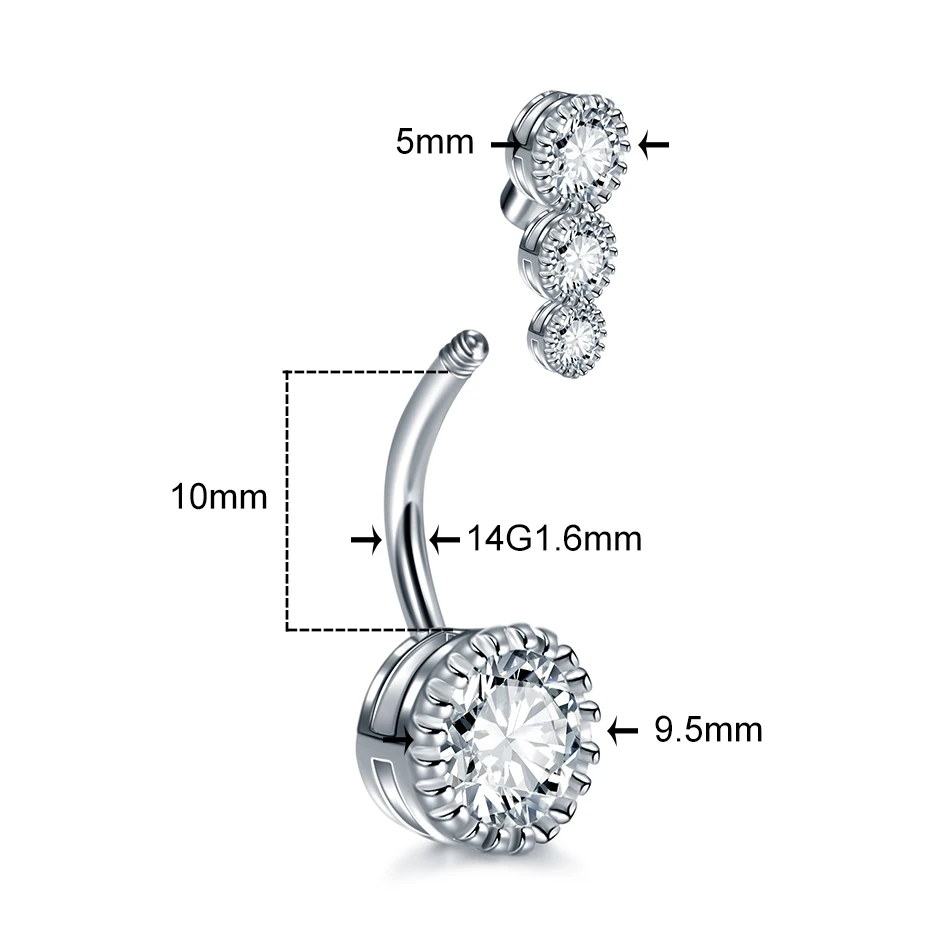 Belly Button Ring Stainless Steel Crystal Navel Piercing Earrings Piercing Nombril External Thread Sexy Body Jewelry Ombligo