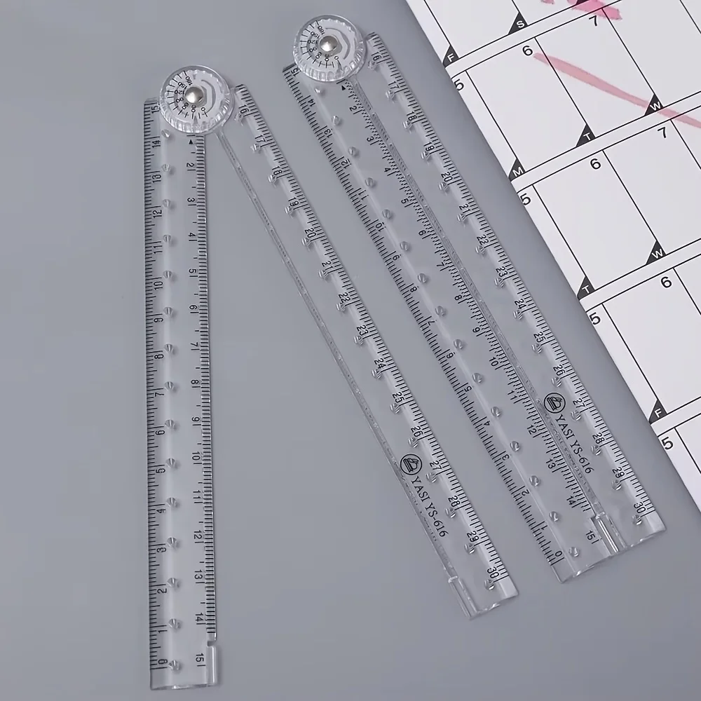 2pcs Foldable Transparent Acrylic Rulers, Transparent Multi-Angle Measuring Tool, Suitable for School Office Assignments,Drawing