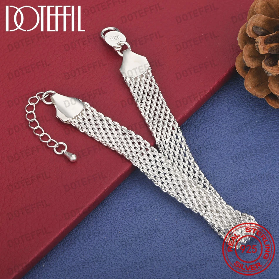 925 Sterling Silber 8-Zoll 10mm Filigranes Breites Geflochtenes Armband, Modisches Party-Accessoire für Männer und Frauen