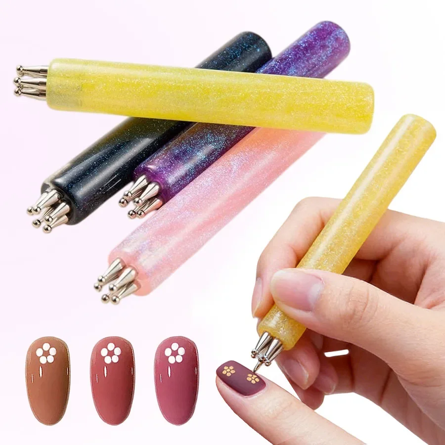 DIY Nail Art 5-Dots Dotting Tool, Flower Design 1.8mm Tip, Rhinestones Pickers Manicure Drawing Pen