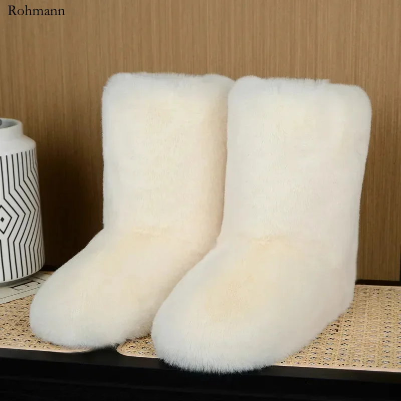 

Fashion 2025 Women Fluffy Fur Snow Boots Plush Lining Flat Outdoor Warm Footwear