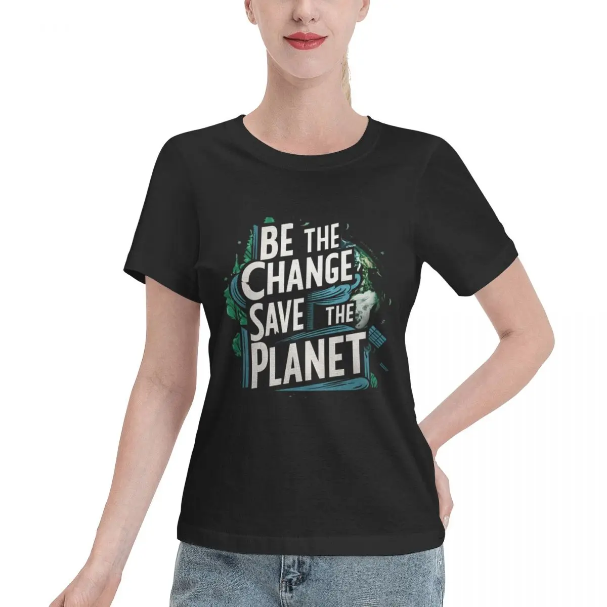 Skin Safe Be The Change Save The Planet Women's T-shirt Sports Fitness Home Casual Tee