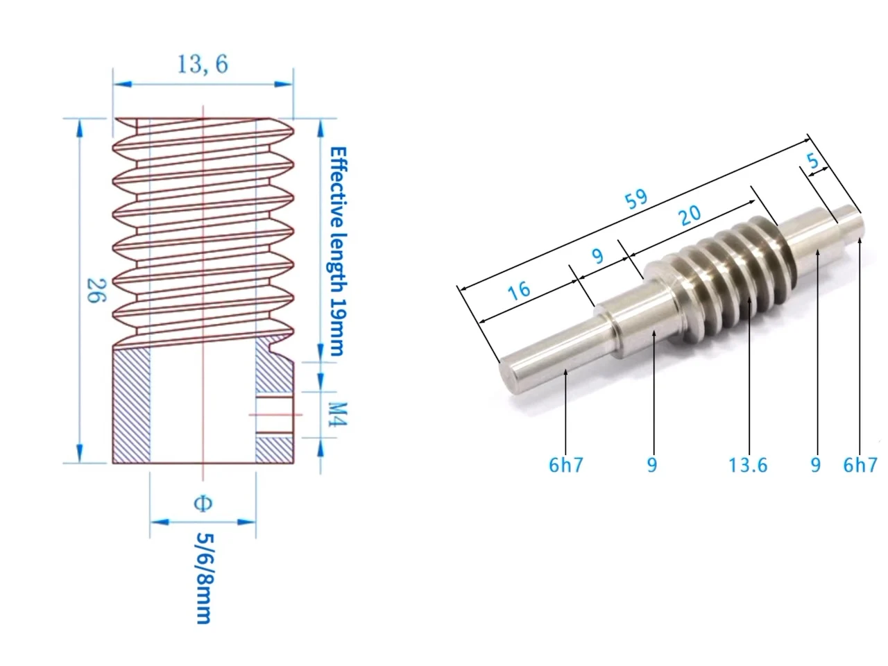 Stainless Steel Mechanical Transmission M0.8 Ratio 20-60 Teeth Worm Gear Robot Reduction Device Automation Equipment 5-10mm