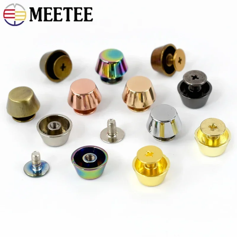 Meetee 10-50Pcs Metal Nails Buckle for Handbag Strap Bottom Feet Nails Bucket Shape Flat Studs Screw Rivets DIY Leather Craft