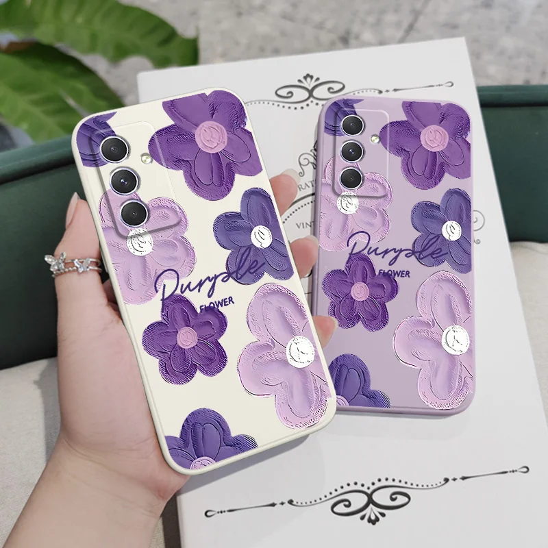 Purple Flower Case For Samsung A54 A34 A24 A56 A36 A26 A17 A16 A07 A06 A73 A53 A33 A23 A13 A72 A52 A32 A22 A15 A25 A35 A55 4G 5G