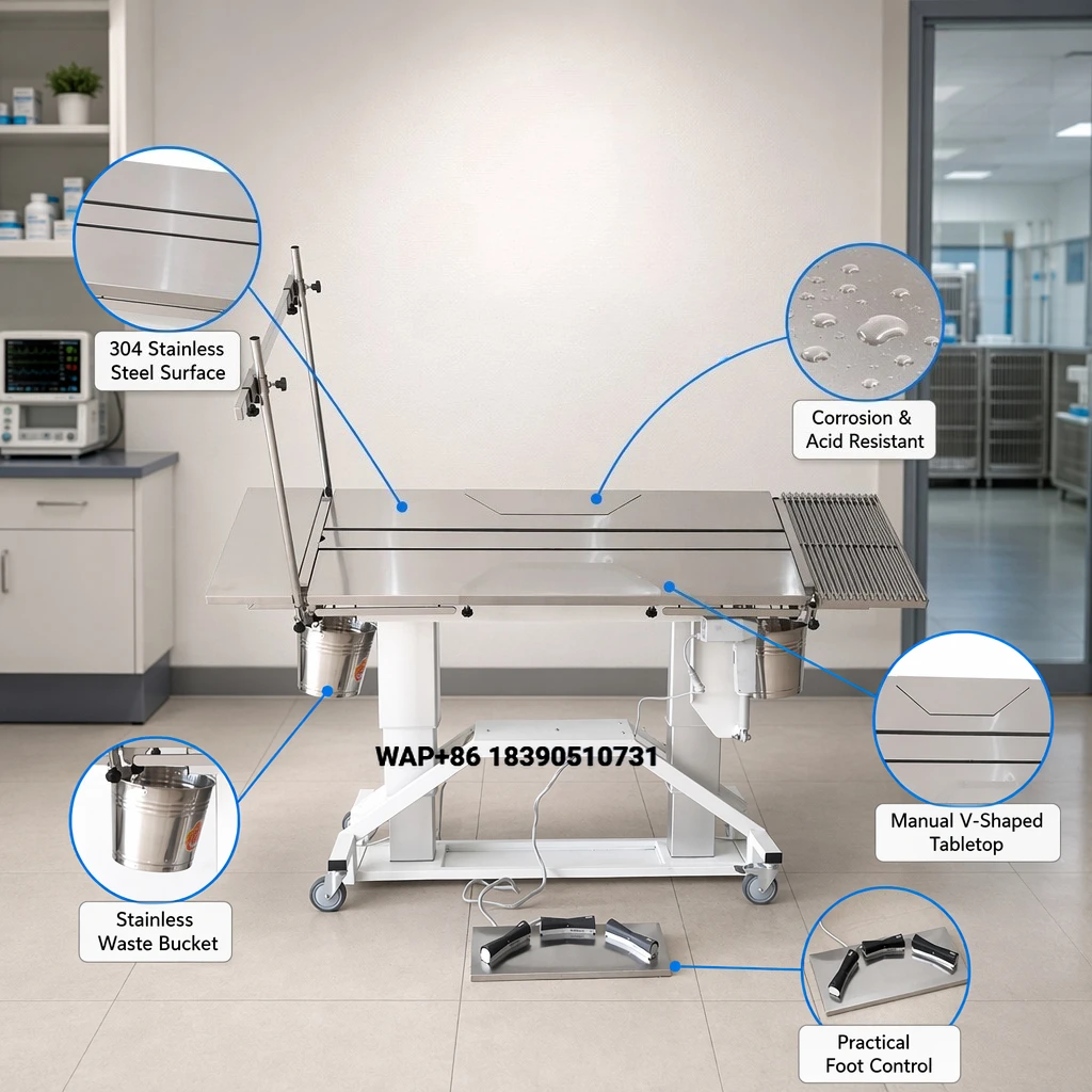 OfficAT V-Tabletop Pet Operating Table Electric Lifting Veterinary Operating Table Tilting Stainless Steel Veterinary Equipment