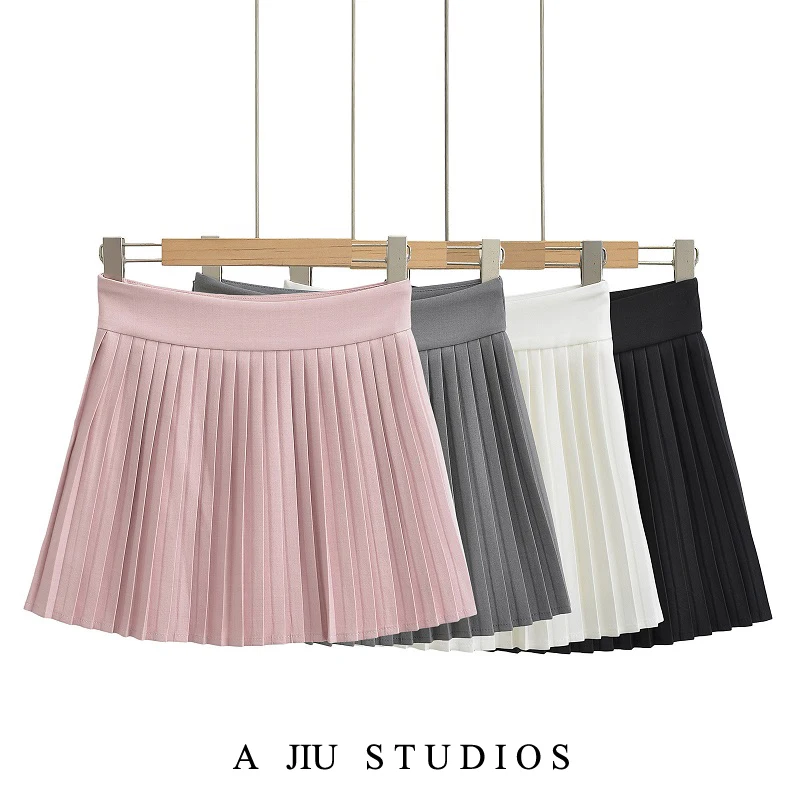 

Spor Anti-Light Pure Color Narrow Pleated ort Skirt Women's A-Line Accordion Pleat f-length Skirts