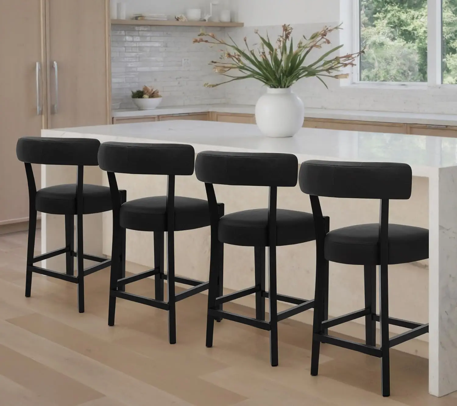 

Набор из 4 барных стульев высотой 26 дюймов из искусственной кожи с деревянным каркасом, спинкой и подставкой для ног, для кухонного острова или паба, с возможностью индивидуального заказа