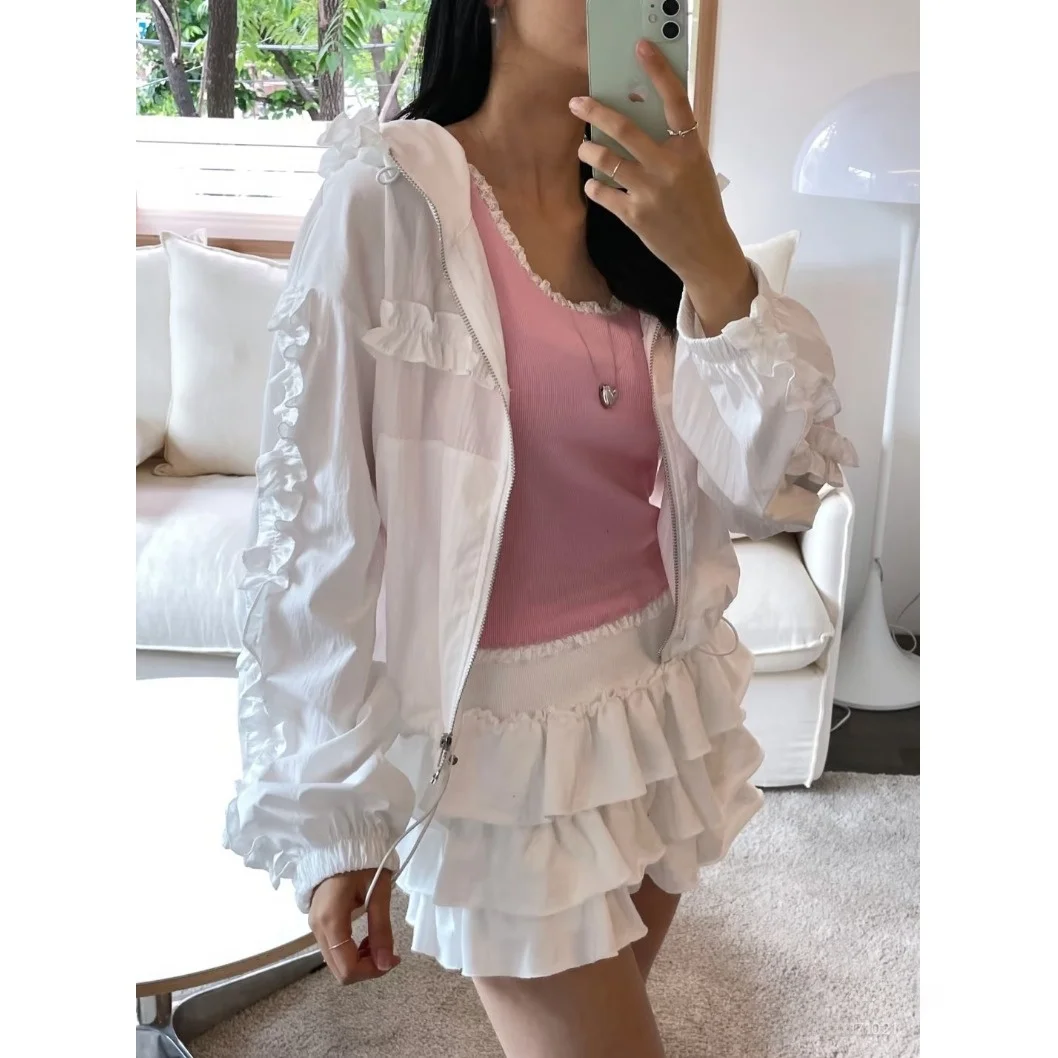 Hooded Drawstring Short Sleeveless Jacket Outerwear Long Sleeve Drawstring Ladies' T-shirt Standard Fit Universal Size