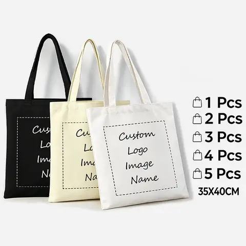1/2/3/4/5PCS Custom Logo Image Tote Bags Reusable Travel Canvas Handbags Personalized Party Bride Gifts Women's Shopping Bag