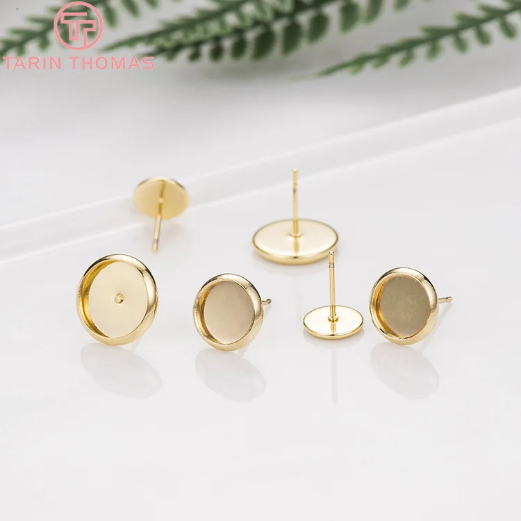 (2442)8PCS Inside 6MM 8MM 10MM 12MM 24K Gold Color Brass Round Sets Stud Earring High Quality Diy Jewelry Accessories