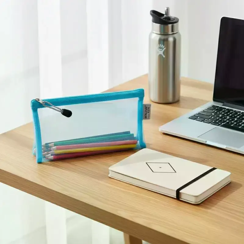 Mesh Pencil Pouches With Transparent Design And Durable Zipper Perfect For School Exams Office Daily Storage