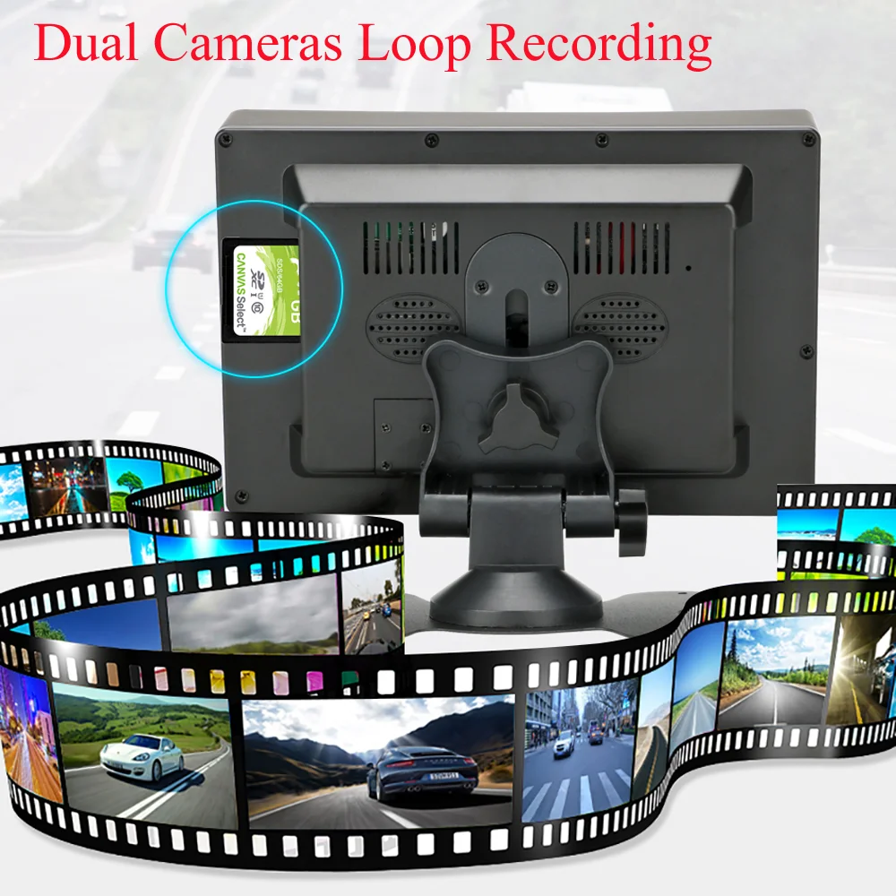 7 Inch IPS Screen AHD Car Monitor Split 2 Screen DVR Video Recording 2x 1080P 4PIN Rear View Reversing Cameras 5m 15m for Rv Van