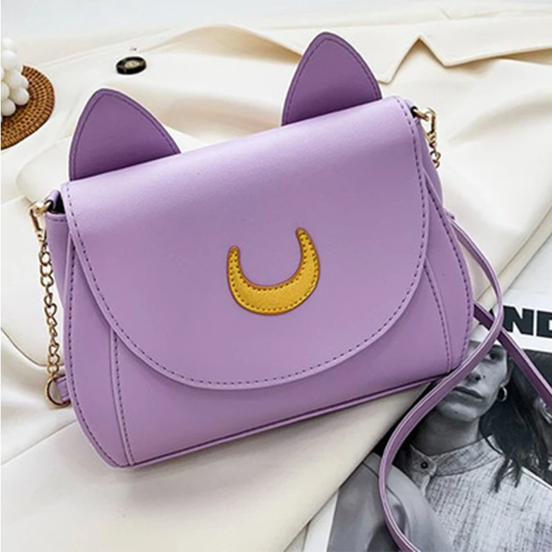 Summer Sailor Moon Ladies Handbag Black Luna Cat Shape Chain Shoulder Bag PU Leather Women Messenger Crossbody Small Bag