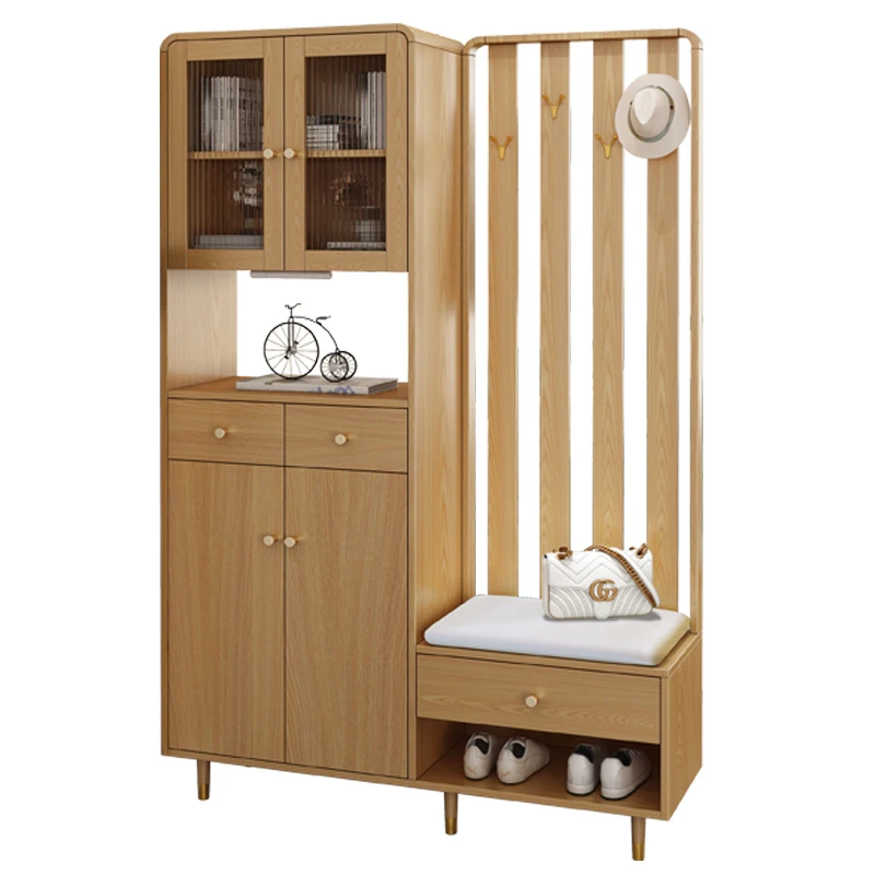 Shoe cabinet can be seated hanger integrated household door porch cabinet, shoe change stool log color screen living room partit