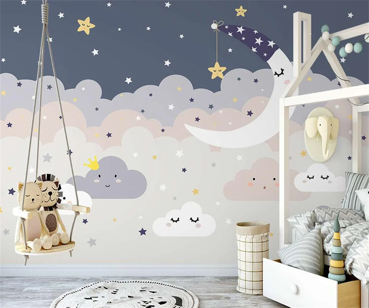 Custom size 3d Wallpaper starry sky cloud moon children's room Mural home decoration self-adhesive relief material decorative