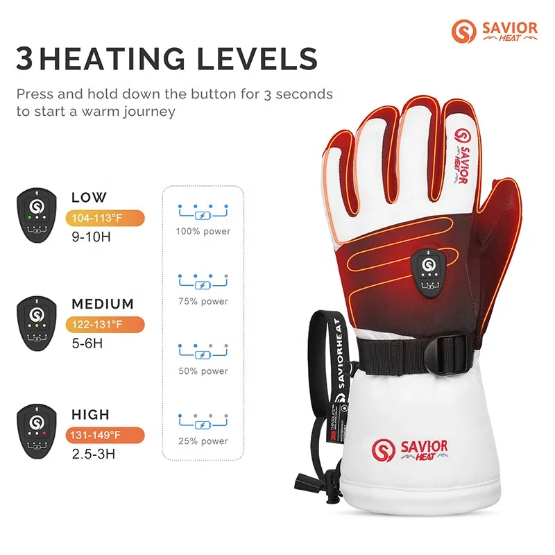 Latest Bluetooth Switch Goat Leather Waterproof Touch Screen Winter Warm Rechargeable Heated Snow Ski Gloves