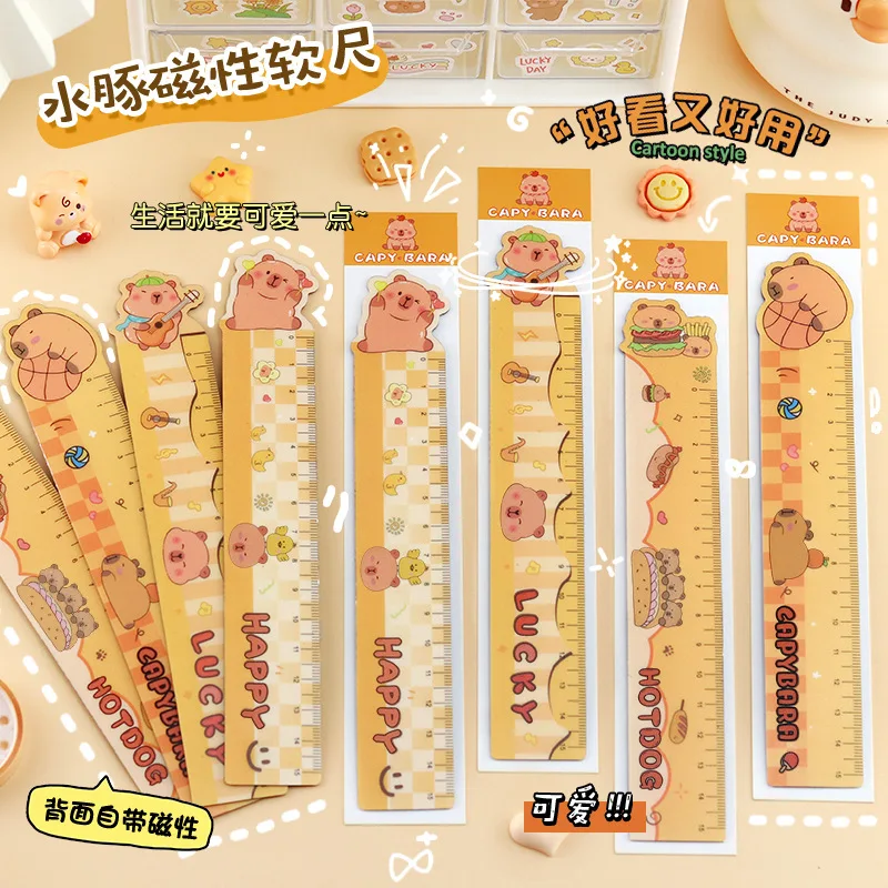 Kawaii Cartoon Capybara Magnetic Bookmark Ruler Cute Ruler Measurement Drawing Tool Children Student Gift Small Prize