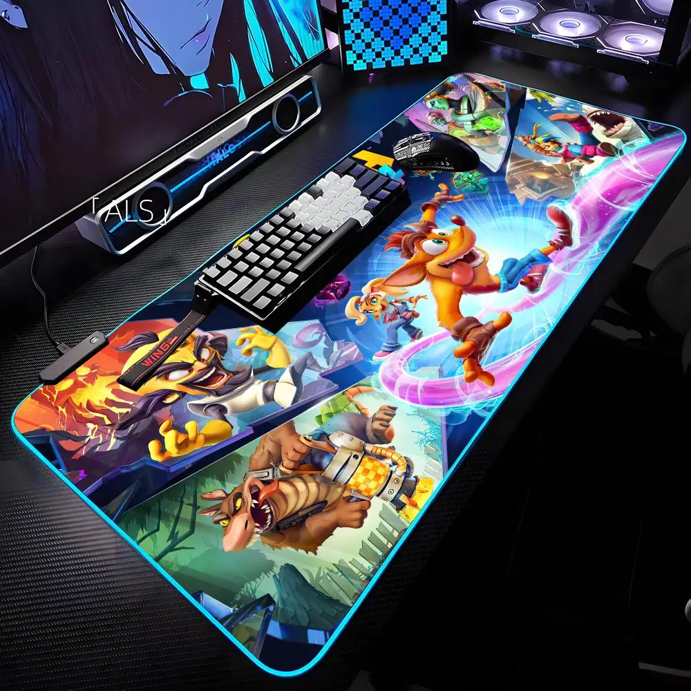 C-Crash B-BandicootES Mouse Pad RGB Backlit Mouse Pad Laptop Mouse Pad Laptop Gamer Computer Desk Gaming Accessories