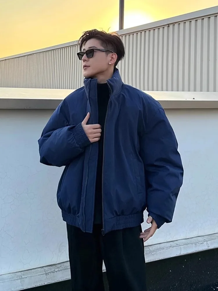 

Waterproof Men's Cotton Flight Jaet k Blue Winter Warmth Thiened Long Sve Zipper Closure Straight Hem Casual Coat