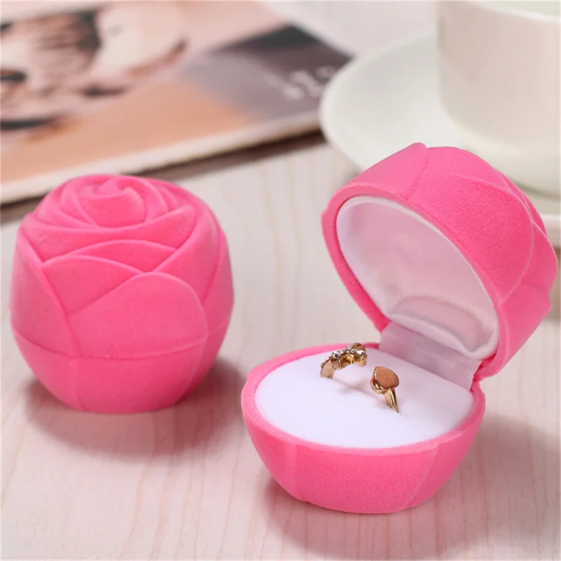 

Creative Rose Flower Jewelry Box Romantic Velvet Proposal Engagement Marriage Ring Box Valentine's Day Jewelry Packaging Case