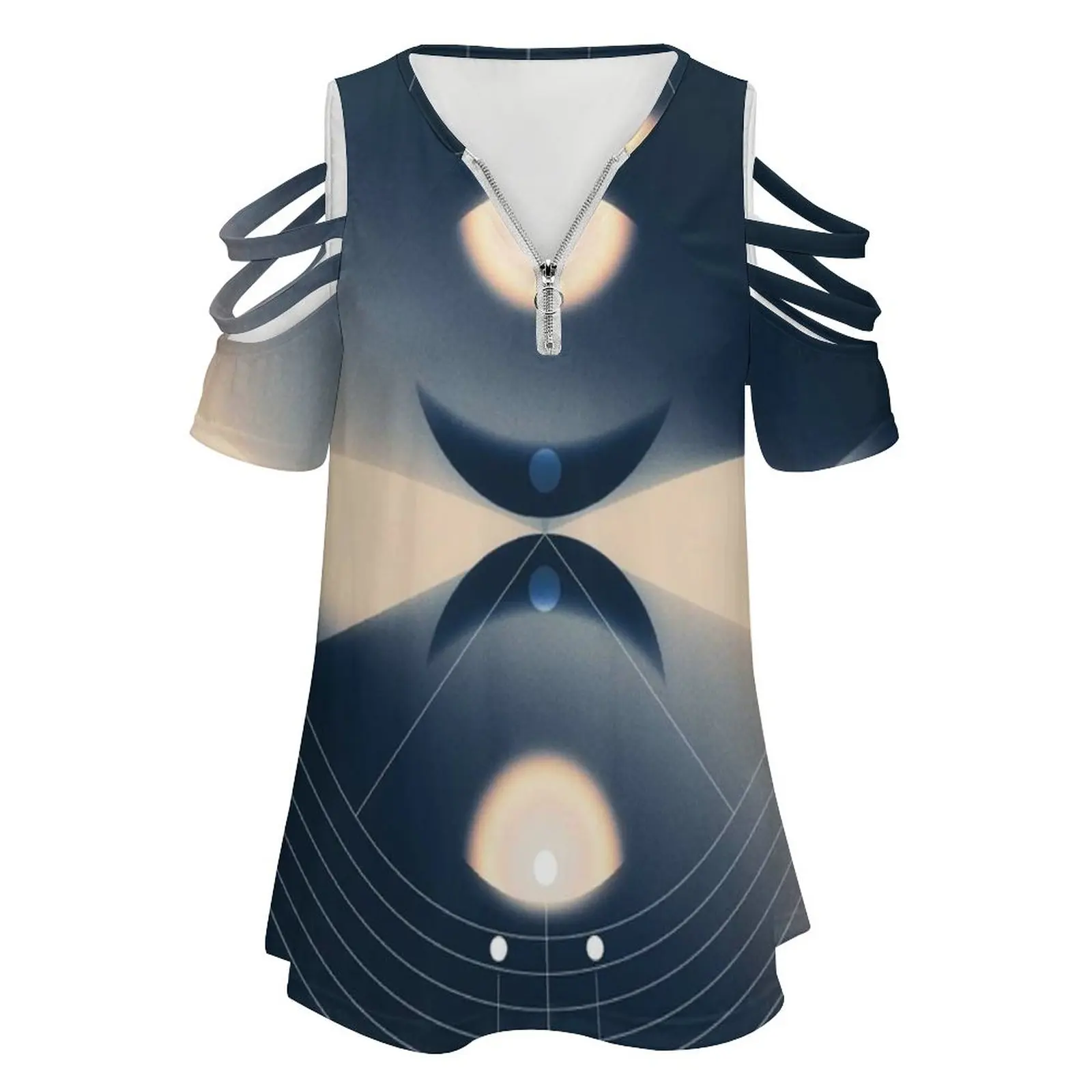 Cosmic Type New Fashion Zip Off Shoulder Top Short-Sleeve Women Shirt Art Tarot Sun Soleil Magic Wicca Witch Moon Luck Symbol