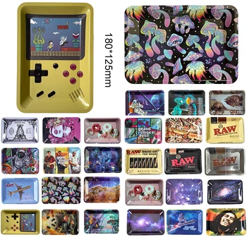 가정용 금속 트레이 롤링 담배 용기 흡연 액세서리 보관함 다양한 패턴 18x12.5cm