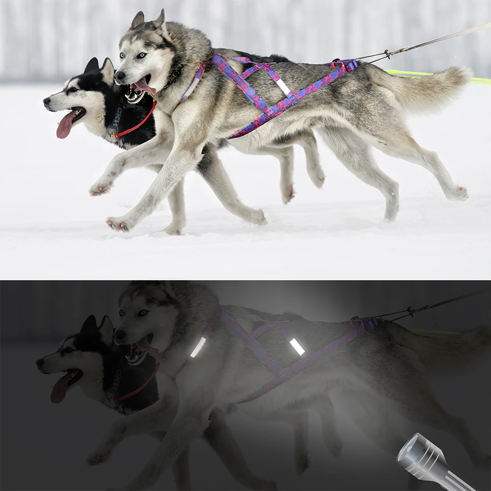 Reflective Dog Sled Harness Adjustable Big Dog Weight Pulling Harness Pet Sleding Harness For Medium Large Dogs Husky Skijoring