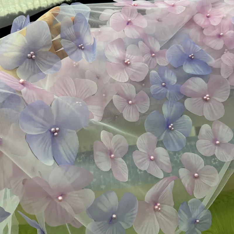 لون عصري ثلاثي الأبعاد زهرة التدرج MeshDIY فستان أداء فستان الزفاف مهرجان الديكور الحجاب الملحقات #2