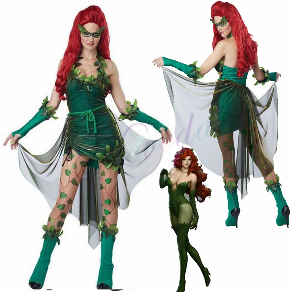 Beleza letal veneno hera cosplay vestido peruca traje de halloween para mulher adulto