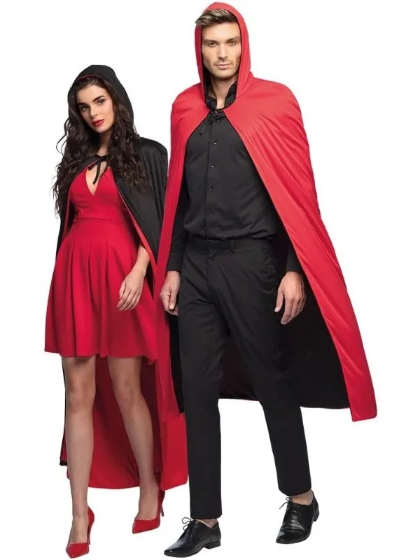 Halloween Red Black Dual Color Hooded Cloak Adult Role Playing Stage Performance Robe Men Women Couple