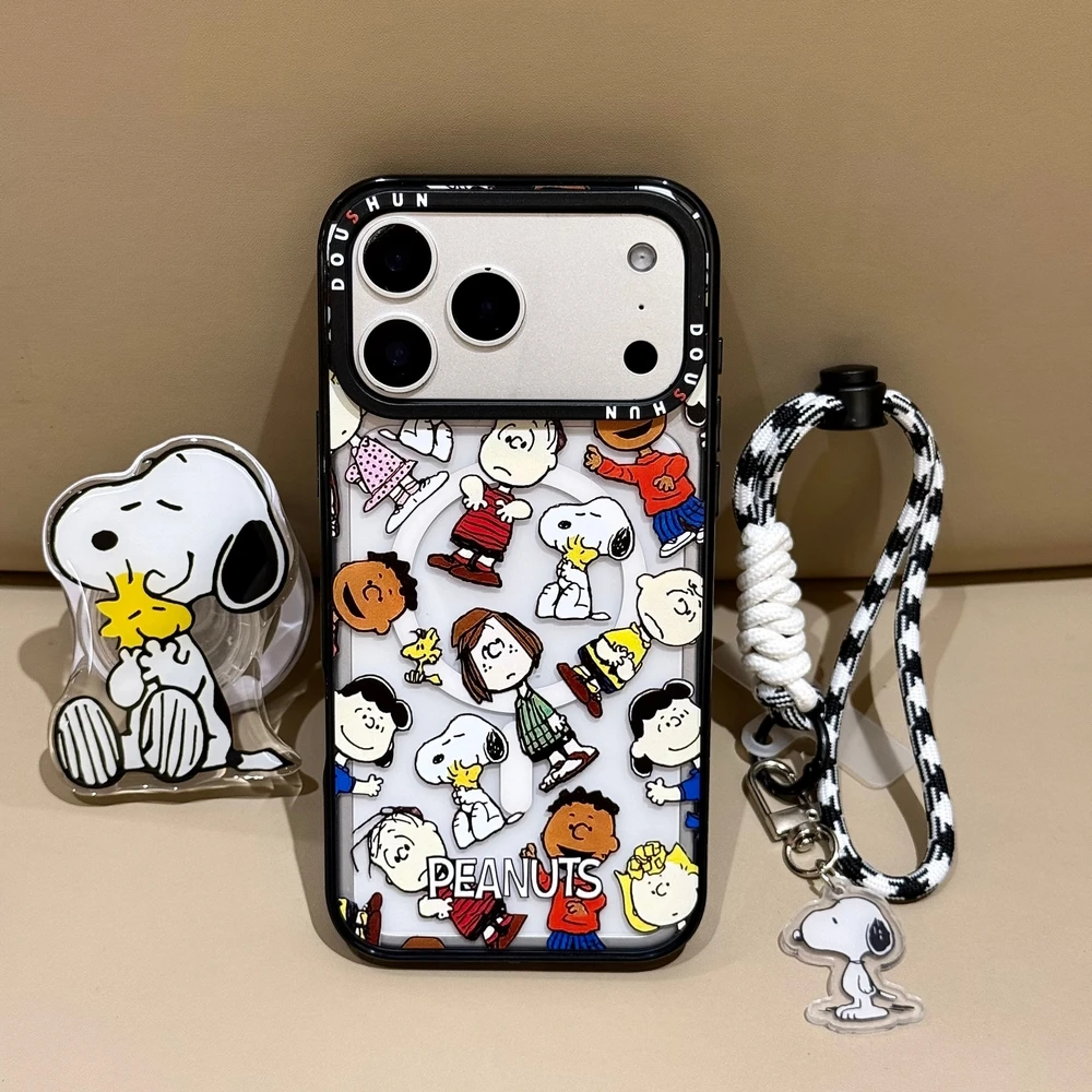 Cute Cartoon Snoopy Charlie Brown Magnetic Holder Magsafe Wireless Charge Phone Case For iPhone 18 17 16 15 14 13 Pro Max Cover view 2
