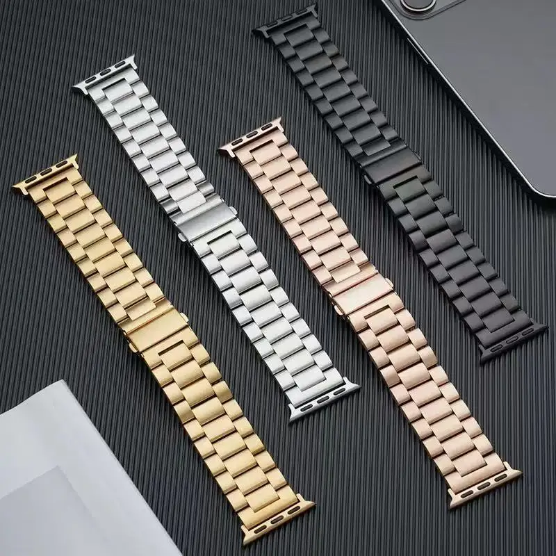 Three Solid Steel Belt for Apple for Huawei Chain Belts Stainless Steel Accessories Steel Unisex 22mm Band