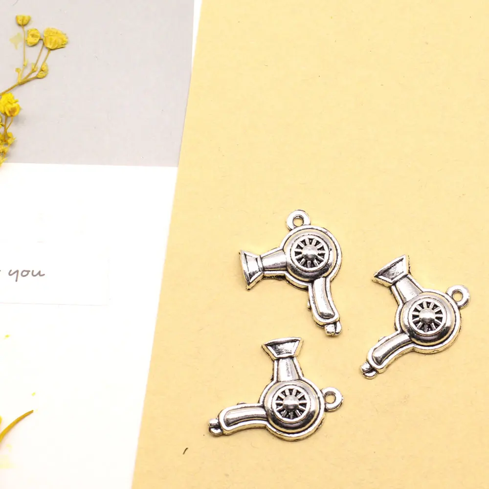 Hair Dryer Charms Woman Pendant Crafts Accessories Diy Jewelry 20x27mm 5pcs Antique Silver Color