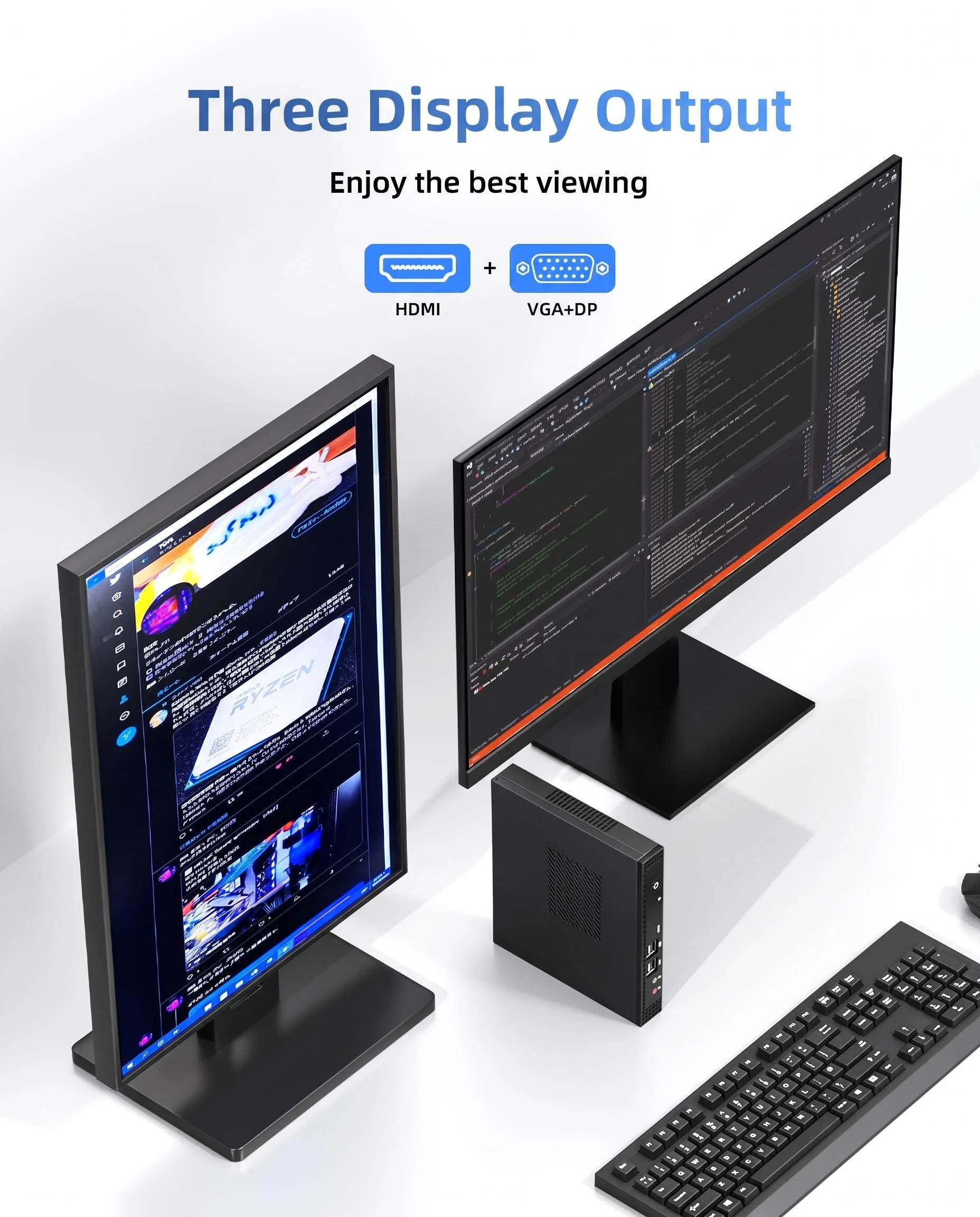 TexHoo Mini PC Intel I5-7300HQ/I7-9750H ITX Portable PC Win 10 Pro 8GB DDR3L 256GB SSD WiFi+BT 4K@60Hz Office Mini Computer